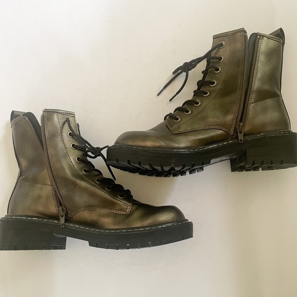 Forever 21 Faux Leather Lace Up 90s Y2K Moto Combat Boots Green Size 7.5 - Picture 8 of 8